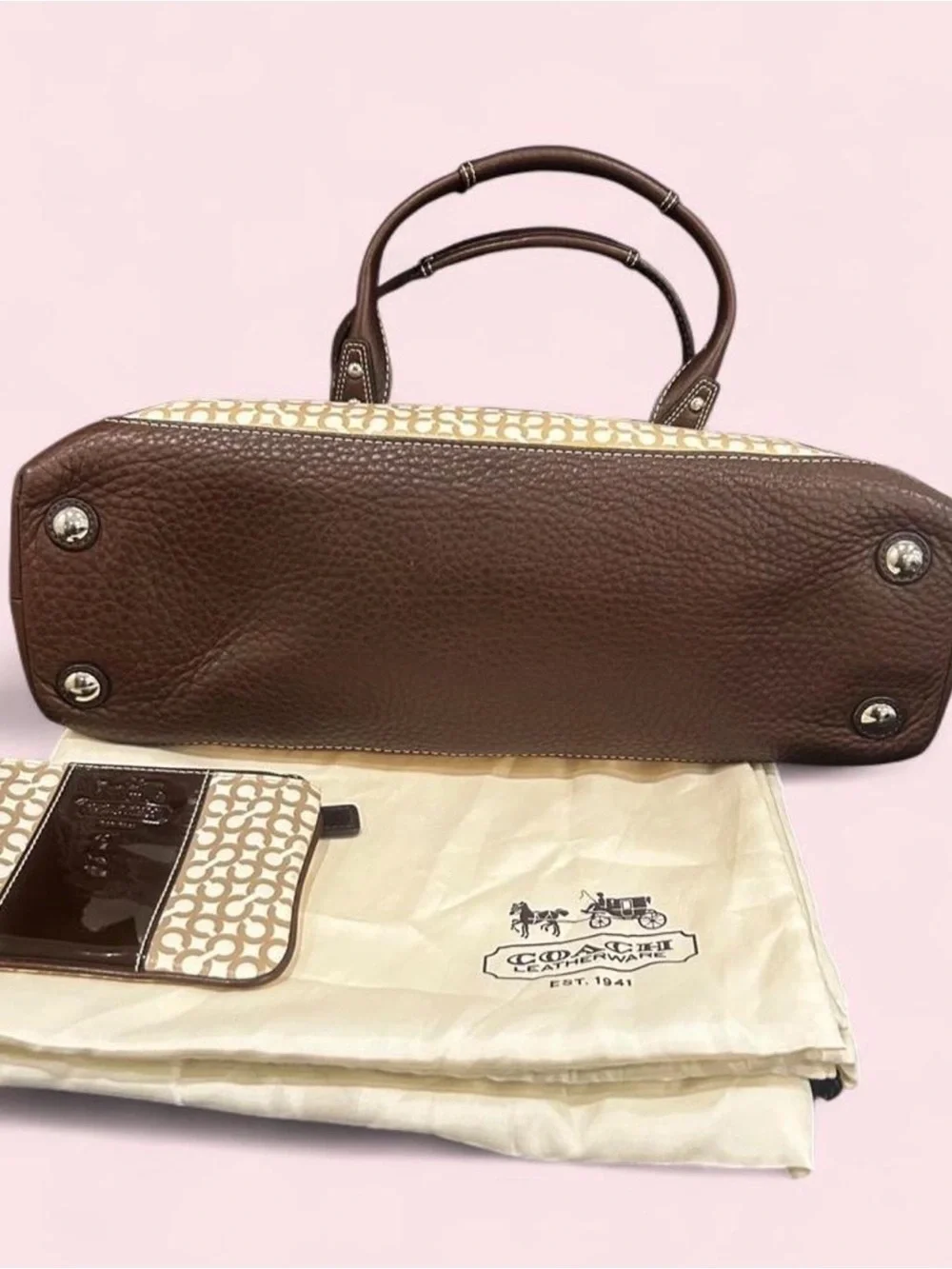 Vintage Coach Penelope Op Art tote and matching wristlet set.